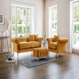 Sofas Express Tulip Ochre Yellow Velvet  3 Seater Sofa - thumbnail 1