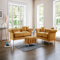 Sofas Express Tulip Ochre Yellow Velvet  3 Seater Sofa - thumbnail 2