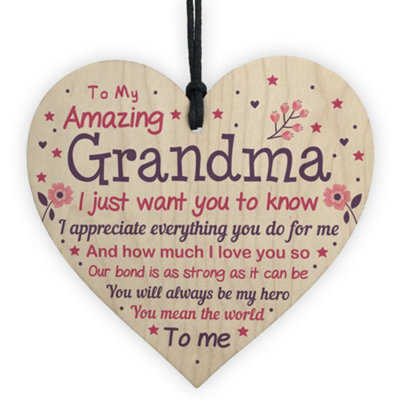 Red Ocean Cute Grandma Wooden Heart Nan Birthday Christmas Gifts From Grandchildren Grandparent Plaque - image 1