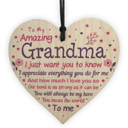 Red Ocean Cute Grandma Wooden Heart Nan Birthday Christmas Gifts From Grandchildren Grandparent Plaque - thumbnail 1