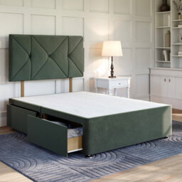 Divan Base Direct Plush Emerald Green Platform Top Divan Bed No Storage Base 6Ft Super King + Hampton Floor Standing Headboard - thumbnail 2