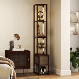 Homcom Floor Lamp With Shelves, Led Standing Lamp With Fabric Drawer, Brown