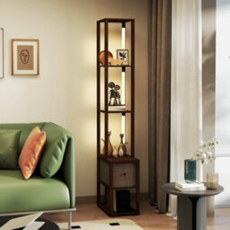 Homcom Floor Lamp With Shelves, Led Standing Lamp With Fabric Drawer, Brown - thumbnail 7