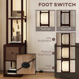 Homcom Floor Lamp With Shelves, Led Standing Lamp With Fabric Drawer, Brown - thumbnail 6