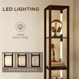 Homcom Floor Lamp With Shelves, Led Standing Lamp With Fabric Drawer, Brown - thumbnail 5
