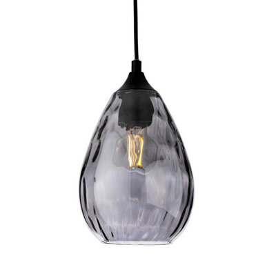 Luminosa Lighting Luminosa Soho Dome Pendant Matt Black With Smoked Decorative Glass 1Xe27