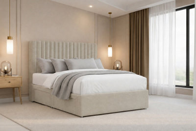 "Nexus Amalfi Cream Plush Divan Bed Base No Drawers With 26"" Strutted Headboard 5' King" - image 1