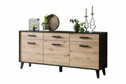 Arte Artona 84 Sideboard Cabinet With Hinged Doors - Elegant Oak Artisan & Black Matt Finish - W1860mm X H850mm X D400mm - thumbnail 5