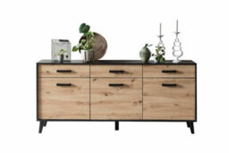 Arte Artona 84 Sideboard Cabinet With Hinged Doors - Elegant Oak Artisan & Black Matt Finish - W1860mm X H850mm X D400mm - thumbnail 4