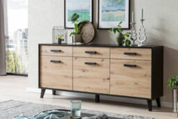 Arte Artona 84 Sideboard Cabinet With Hinged Doors - Elegant Oak Artisan & Black Matt Finish - W1860mm X H850mm X D400mm - thumbnail 2