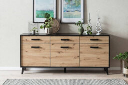 Arte Artona 84 Sideboard Cabinet With Hinged Doors - Elegant Oak Artisan & Black Matt Finish - W1860mm X H850mm X D400mm