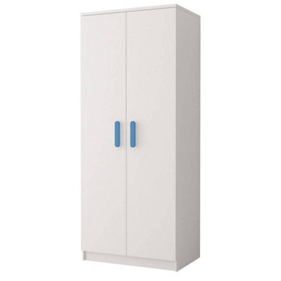 Arte Smyk 06 White Matt Hinged Wardrobe W800mm H1930mm D500mm With Bright Blue Handles - image 1