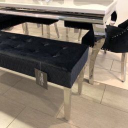 Home Luxe Interiors Quilted Black Brushed Velvet Silver Legs Long Dining Bench - thumbnail 4