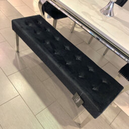 Home Luxe Interiors Quilted Black Brushed Velvet Silver Legs Long Dining Bench - thumbnail 5
