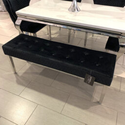 Home Luxe Interiors Quilted Black Brushed Velvet Silver Legs Long Dining Bench - thumbnail 3