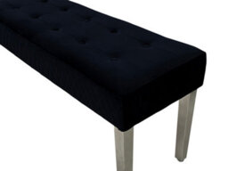 Home Luxe Interiors Quilted Black Brushed Velvet Silver Legs Long Dining Bench