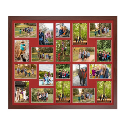 AK Frames 80X70Cm Rose Wood Modern Multi Photo Frame With Crimson Mount - Holds 20 Apertures (18X) 6X4, (2X) 4X4 Photos - image 1