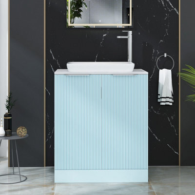 Royal Bathrooms Evora 700mm Powder Blue Fluted Floor Standing Countertop Vanity Unit 2 Door With Qubix Basin - image 1