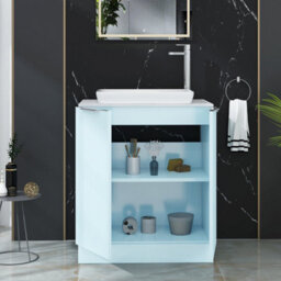 Royal Bathrooms Evora 700mm Powder Blue Fluted Floor Standing Countertop Vanity Unit 2 Door With Qubix Basin - thumbnail 3