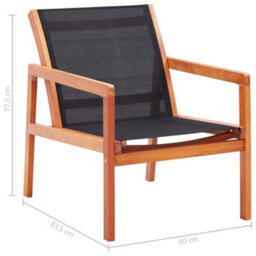 Berkfield Garden Lounge Chair Black Solid Eucalyptus Wood And Textilene - thumbnail 7
