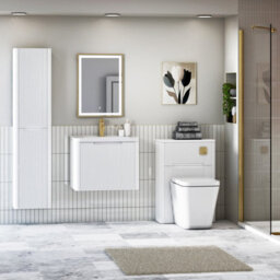 Royal Bathrooms Avenza 600mm Fluted Wall Hung Vanity Unit Matt White 1 Drawer Storage Cabinet With Ceramic Basin - thumbnail 4
