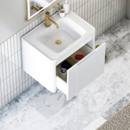Royal Bathrooms Avenza 600mm Fluted Wall Hung Vanity Unit Matt White 1 Drawer Storage Cabinet With Ceramic Basin - thumbnail 5