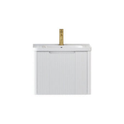 Royal Bathrooms Avenza 600mm Fluted Wall Hung Vanity Unit Matt White 1 Drawer Storage Cabinet With Ceramic Basin - thumbnail 7