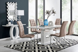 Furniturebox Arezzo White High Gloss Extending Dining Table & 6 Cappuccino Beige Murano Faux Leather Dining Chairs - thumbnail 1