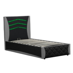SlumberWorx Galaxy Ottoman Storage Led Headboard Gaming Single Bed Frame (Black And Grey) - thumbnail 4