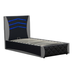 SlumberWorx Galaxy Ottoman Storage Led Headboard Gaming Single Bed Frame (Black And Grey) - thumbnail 5