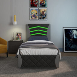 SlumberWorx Galaxy Ottoman Storage Led Headboard Gaming Single Bed Frame (Black And Grey) - thumbnail 2