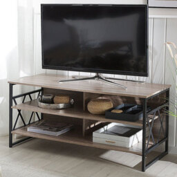 Wyld And Coco Urbannest Tv Stand Cabinet Dark Brown With Matte Black Metal, 4 Shelves, W1200 X D510 X H560mm - thumbnail 2