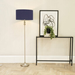 Valuelights Maggie Brushed Chrome Silver Candlestick Floor Lamp With Navy Fabric Lamp Shade
