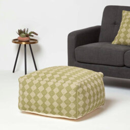 Homescapes Lima Handwoven Textured Green Pouffe Bean Cube - thumbnail 2