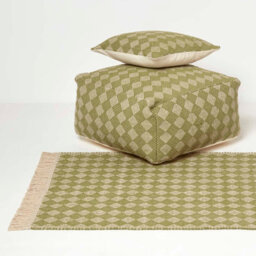 Homescapes Lima Handwoven Textured Green Pouffe Bean Cube - thumbnail 6