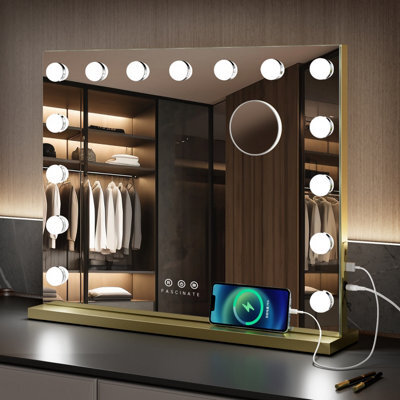 Fascinate Hollywood Vanity Mirror Gold 58X48Cm 15 Led Dimmable Tempered Glass Beauty Mirror Wall Mount Tabletop Stand Modern - image 1