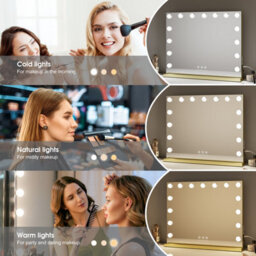 Fascinate Hollywood Vanity Mirror Gold 58X48Cm 15 Led Dimmable Tempered Glass Beauty Mirror Wall Mount Tabletop Stand Modern - thumbnail 3