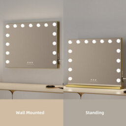 Fascinate Hollywood Vanity Mirror Gold 58X48Cm 15 Led Dimmable Tempered Glass Beauty Mirror Wall Mount Tabletop Stand Modern - thumbnail 2