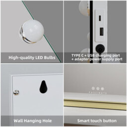 Fascinate Hollywood Vanity Mirror Gold 58X48Cm 15 Led Dimmable Tempered Glass Beauty Mirror Wall Mount Tabletop Stand Modern - thumbnail 9