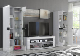 Furneo High Gloss & Matt White Living Room Set Tv Stand Display Cabinets Milclif 13 White Led Lights - thumbnail 2