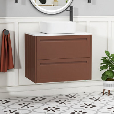 Royal Bathrooms Royal Bathroom Elmore 700mm Terracotta Clay Wall Mounted Countertop Bathroom Vanity Unit 2 Drawer With Elena Basin - image 1