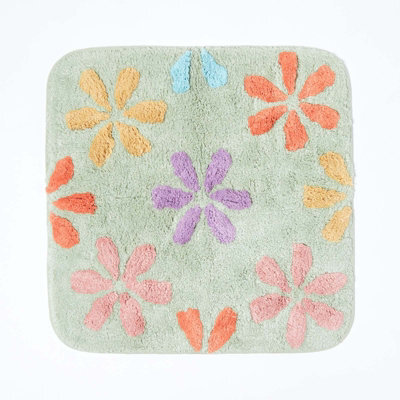 Homescapes Floral Multi Colour Cotton Shower Mat - image 1