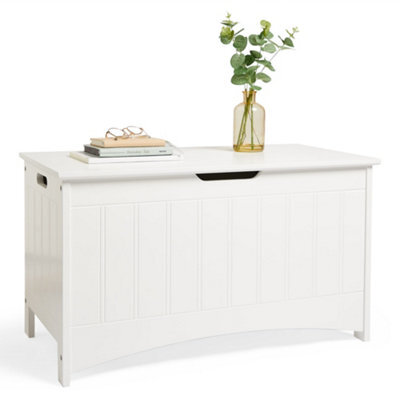 Vonhaus Shoe Storage Bench, White Ottoman Blanket Box With Hinged Lid, Shaker Tongue & Groove End Of Bed Storage Chest - image 1