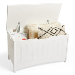 Vonhaus Shoe Storage Bench, White Ottoman Blanket Box With Hinged Lid, Shaker Tongue & Groove End Of Bed Storage Chest - thumbnail 7