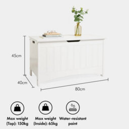 Vonhaus Shoe Storage Bench, White Ottoman Blanket Box With Hinged Lid, Shaker Tongue & Groove End Of Bed Storage Chest - thumbnail 4