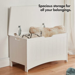 Vonhaus Shoe Storage Bench, White Ottoman Blanket Box With Hinged Lid, Shaker Tongue & Groove End Of Bed Storage Chest - thumbnail 2