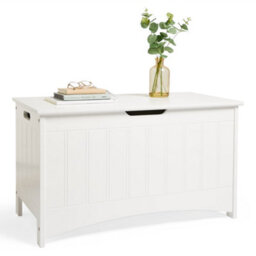 Vonhaus Shoe Storage Bench, White Ottoman Blanket Box With Hinged Lid, Shaker Tongue & Groove End Of Bed Storage Chest