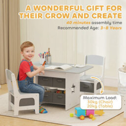 Aiyaplay Kids Table And Chair Set With 6 Removable Drawers, Light Grey - thumbnail 8