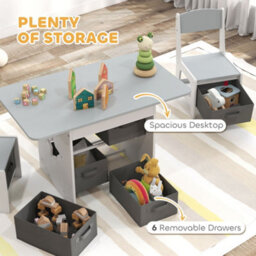 Aiyaplay Kids Table And Chair Set With 6 Removable Drawers, Light Grey - thumbnail 5