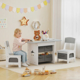 Aiyaplay Kids Table And Chair Set With 6 Removable Drawers, Light Grey - thumbnail 1